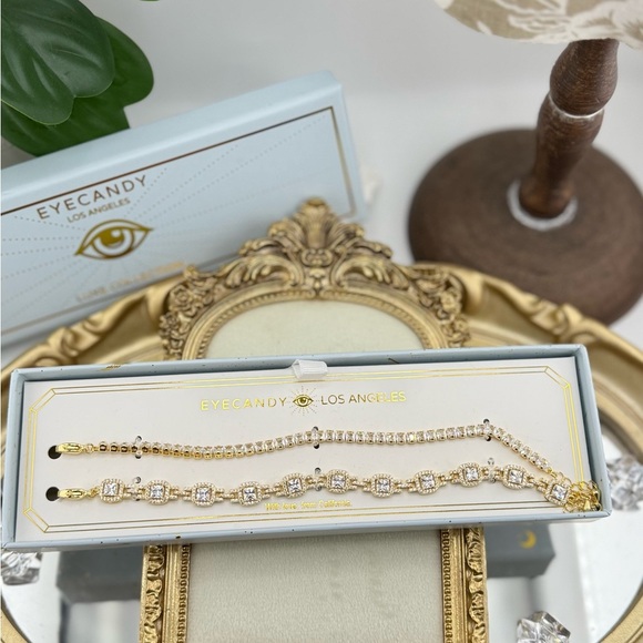 Stunning Crystal Gold-Tone Layered Bracelet Set by Eyecandy Los Angeles - Picture 1 of 4